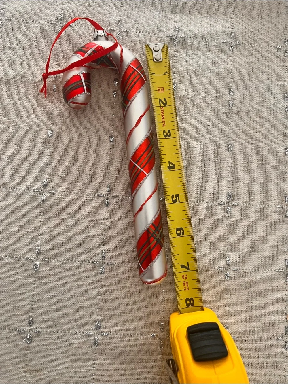 Vintage Hand Decorated Blown Large Candy Cane Ornament